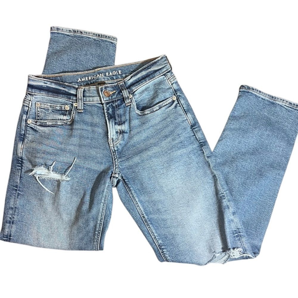 American Eagle Outfitters Light Blue Straight Leg Jeans Size 0 Petite